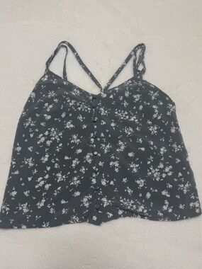 GARAGE Button Front Cami Top Floral Dusty Green